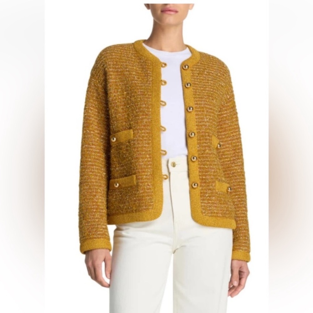 ST JOHN Metallic Knit Tweed Lady Jacket Marigold Multi NWOT